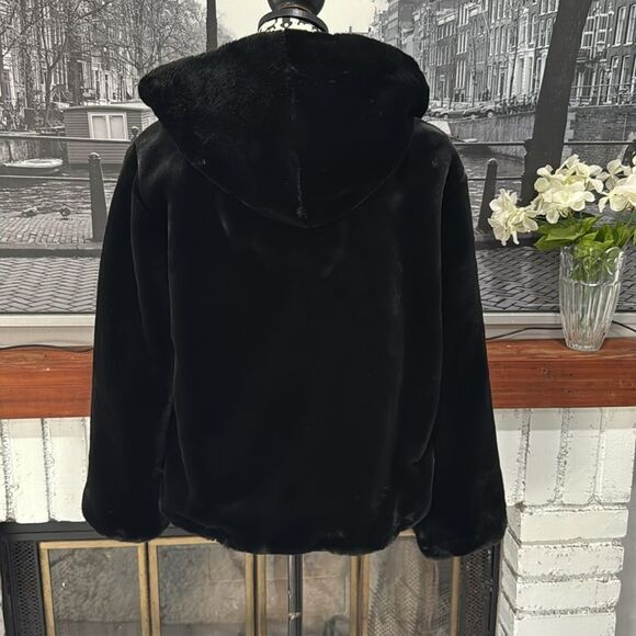 Donna Salyers Fabulous Fur Coat Jacket Full Zip Hoodie Black Pockets Oversized - Picture 3 of 8